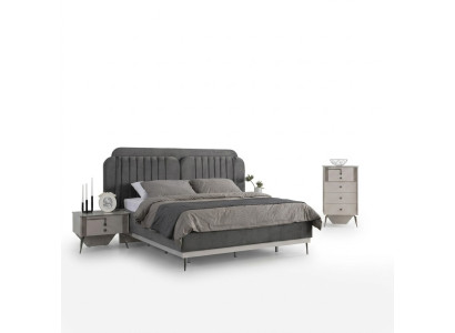 Camera da letto Moderno set Letto matrimoniale grigio 2 comodini design 3 pezzi