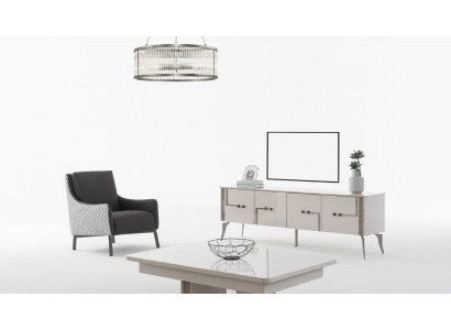 Mobile TV beige Tavolino design di lusso in legno per soggiorno, 2 pezzi.