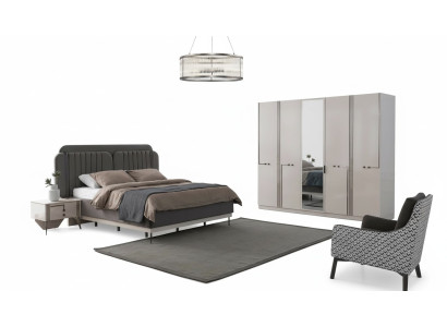 Set camera da letto moderna con letto matrimoniale comodino armadio di lusso.