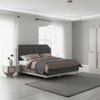 Letto matrimoniale grigio Mobili da camera da letto moderni Letti di lusso Struttura in legno