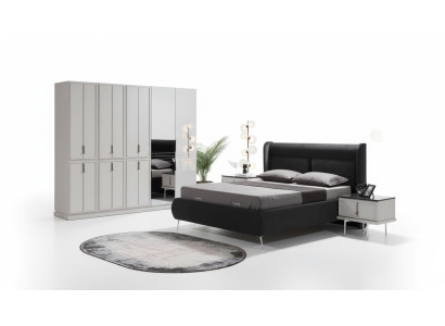 Mobili per camera da letto moderni in bianco e nero Letto imbottito Comodini 4 pezzi