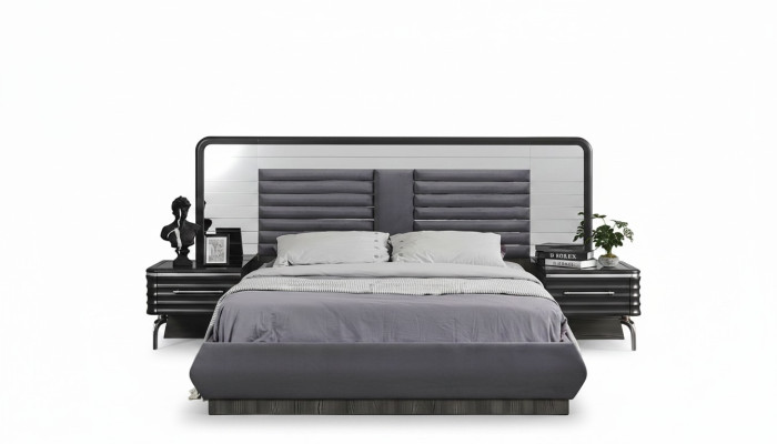 Gruppo camera da letto grigio letto matrimoniale 2x comodini con cassetti