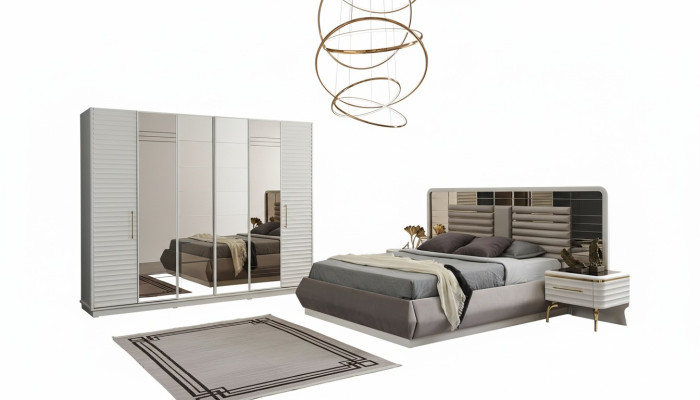 Letto matrimoniale moderno 2 comodini armadio camera da letto set 4 pezzi