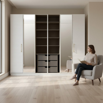 Armadio con specchio di design per la camera da letto. Mobile di lusso.