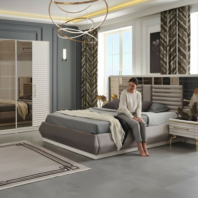 Mobili camera da letto moderni Set letto matrimoniale designer 2 comodini in legno 3 pezzi