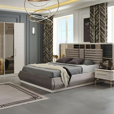 Mobili camera da letto moderni Set letto matrimoniale designer 2 comodini in legno 3 pezzi