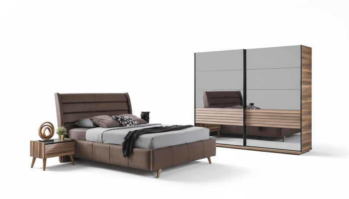 Mobili moderni per camera da letto Letto imbottito in legno Comodini Armadio