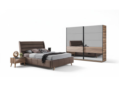 Mobili moderni per camera da letto Letto imbottito in legno Comodini Armadio