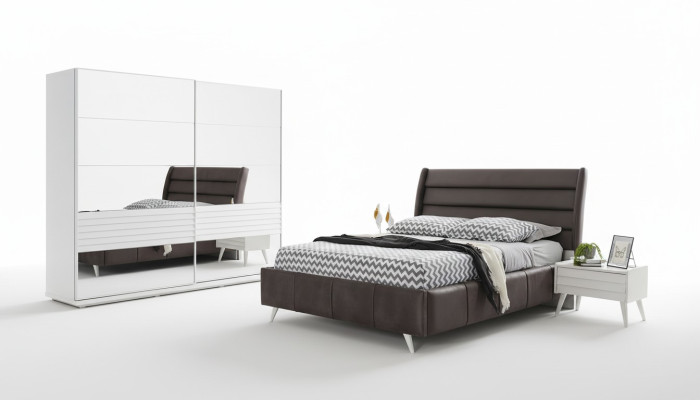 Camera da letto Mobili Armadio in vetro Letto matrimoniale di design Legno Comodini 4 pezzi