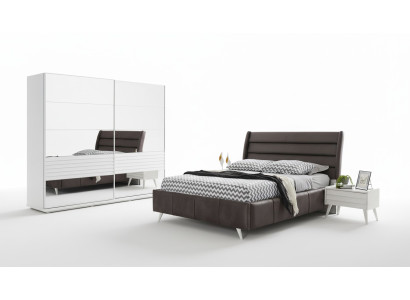 Camera da letto Mobili Armadio in vetro Letto matrimoniale di design Legno Comodini 4 pezzi