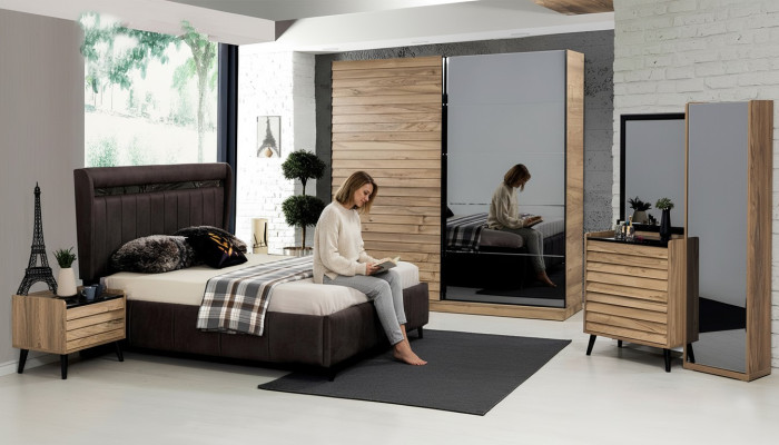 Camera da letto Mobili Designer Letto imbottito 2 comodini Armadio