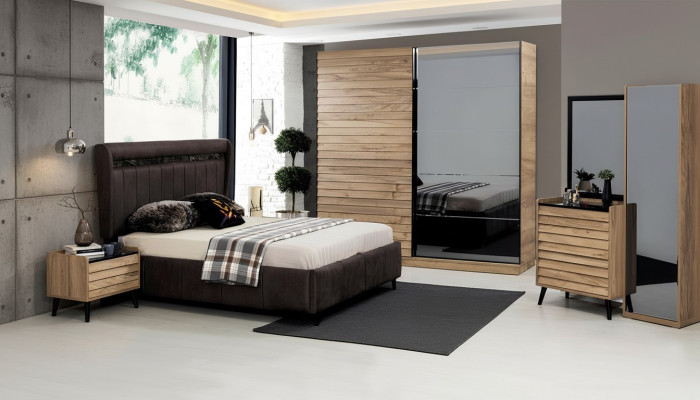Camera da letto Mobili Designer Letto imbottito 2 comodini Armadio