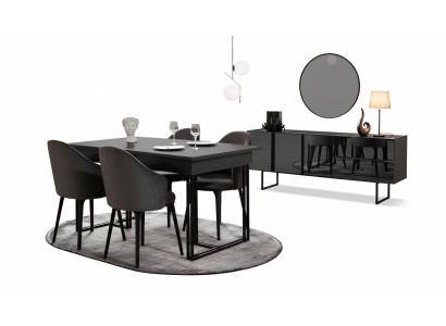 Mobili da sala da pranzo di legno nobile nero, design tavolo da pranzo, credenza, sedie