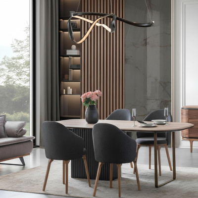 Set da pranzo design, sedie moderne marroni in legno, tavolo da pranzo, set da 5 pezzi.