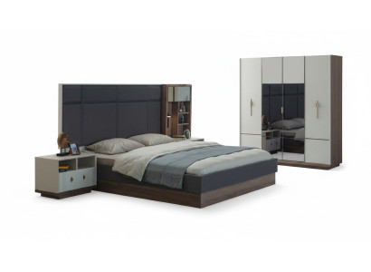 Camera da letto grigia Set di biancheria da letto designer Letto matrimoniale 2x comodini
