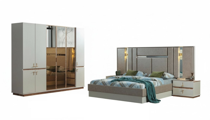 Letto design in legno Armadio guardaroba Lussuosi comodini Set per camera da letto