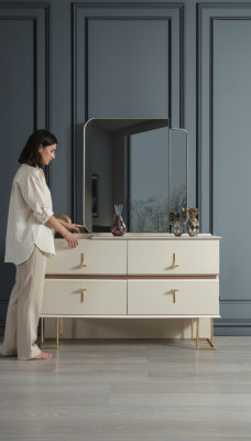 Set camera da letto Comò Specchio elegante Mobili di lusso moderni Nuovo 2 pezzi