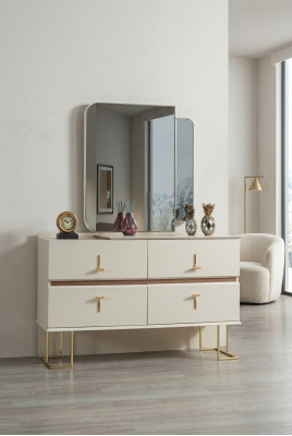 Set camera da letto Comò Specchio elegante Mobili di lusso moderni Nuovo 2 pezzi