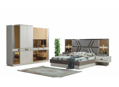 Set camera da letto grigia elegante con 2 comodini e armadio