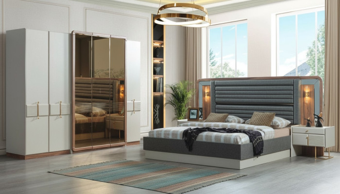 Camera da letto completa set di lusso Letto 2 comodini Mobili moderni 4 pezzi