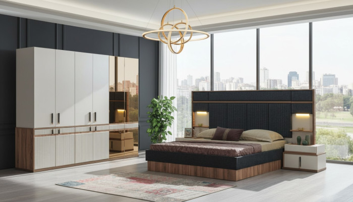 Mobili di lusso Letto 2 comodini Armadio Camera da letto Set