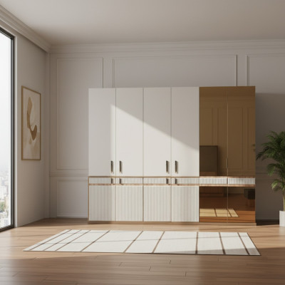 Armadio bianco con 10 ante in legno per la camera da letto.
