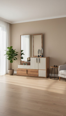 Mobile per camera da letto con specchio bianco-marrone in legno, set di mobili da design.