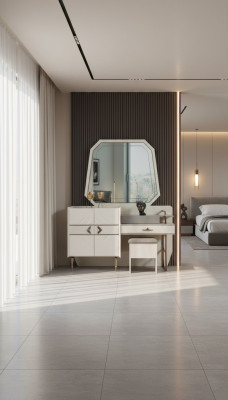 Bianca set da camera da letto con tavolino trucco di lusso con sgabello imbottito