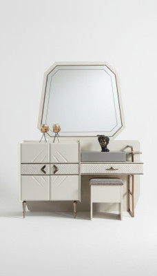 Bianca set da camera da letto con tavolino trucco di lusso con sgabello imbottito
