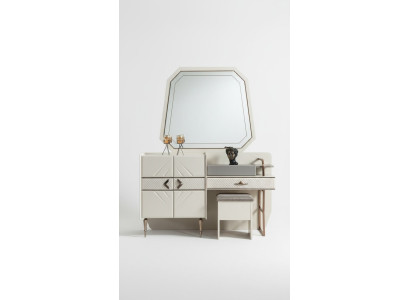 Bianca set da camera da letto con tavolino trucco di lusso con sgabello imbottito