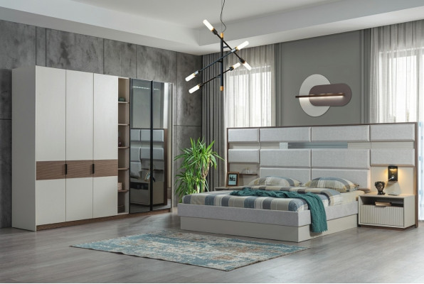 Set camera da letto bianca, letto matrimoniale, comodini, armadio, 4 pezzi, nuovo.