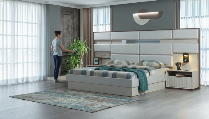 Mobili da camera da letto bianchi Designer Letto matrimoniale di lusso 2x Comodini in legno