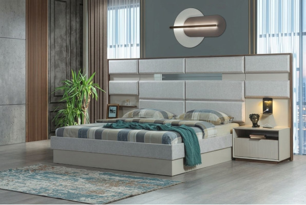 Mobili da camera da letto bianchi Designer Letto matrimoniale di lusso 2x Comodini in legno