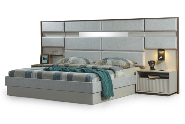 Mobili da camera da letto bianchi Designer Letto matrimoniale di lusso 2x Comodini in legno