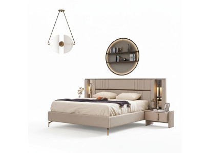 Camera da letto di lusso Letto matrimoniale beige 2 comodini Mobili moderni