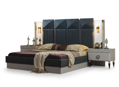 Mobili da camera da letto moderni Designer Letto grigio 2 comodini in legno 3 pezzi
