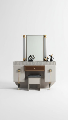 Arredamento in legno moderno per la camera da letto con panchina, specchio e set delle gambe.