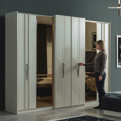 Armadio bianco moderno con 4 ante in legno per camera da letto, nuovo.