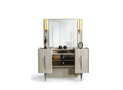 Set da camera da letto bianco di lusso con specchiera e tavolino da trucco, design a 2 pezzi.