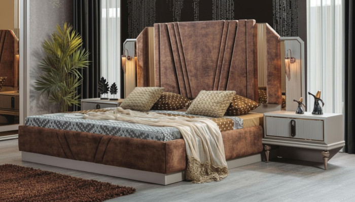 Beige Lussuoso set da letto 2x comodini camera da letto Mobili design 2pz.
