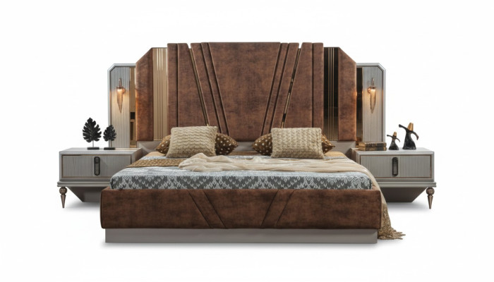 Beige Lussuoso set da letto 2x comodini camera da letto Mobili design 2pz.