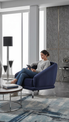 Poltrona Arredamento Soggiorno di Lusso Design Moderno Tessuto Arredo Seduta di Lusso Blu