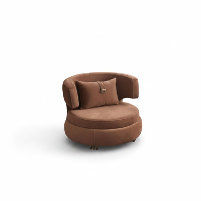 Poltrona di lusso soggiorno imbottita in tessuto marrone, seduta moderna e design nuovo.