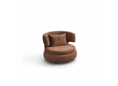 Poltrona di lusso soggiorno imbottita in tessuto marrone, seduta moderna e design nuovo.
