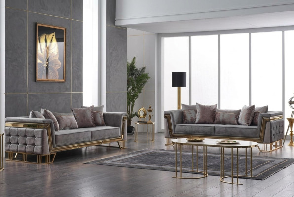 Set di divani di lusso, divano a tre posti, tessuti da designer, gruppo di arredamento moderno.