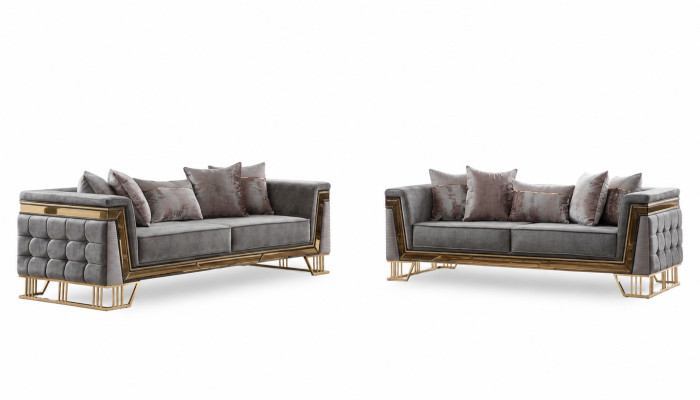 Set di divani di lusso, divano a tre posti, tessuti da designer, gruppo di arredamento moderno.