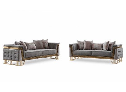 Set di divani di lusso, divano a tre posti, tessuti da designer, gruppo di arredamento moderno.