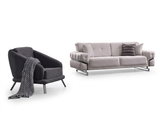 Set salotto con divano tre posti e poltrona stile lussuoso 3+1 posti