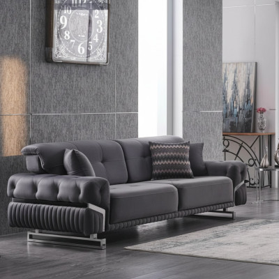 Grigio divano a tre posti in tessuto per il soggiorno, design moderno.