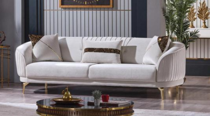Set di divani imbottiti da designer a tre posti per il soggiorno con divani moderni.